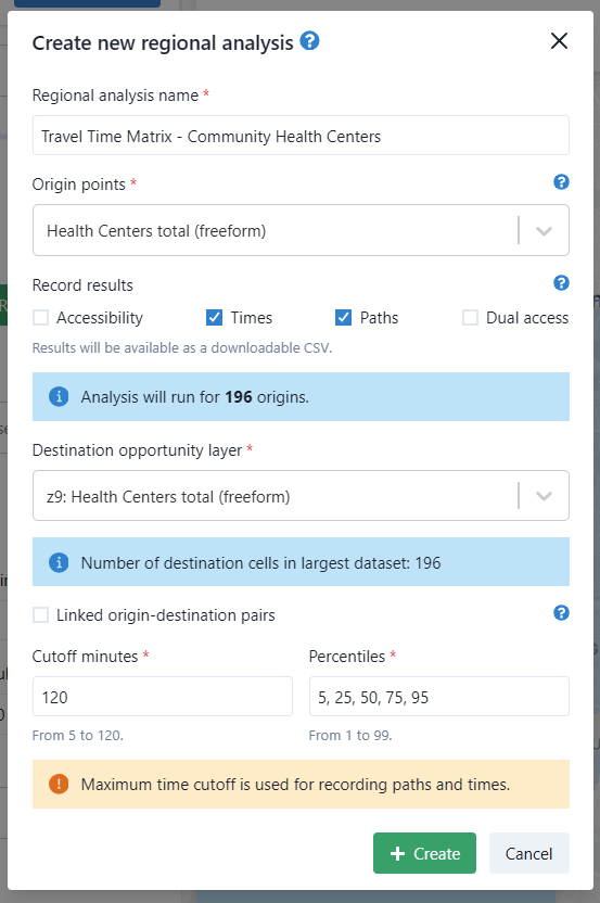Selecting various earnings categories when creating a regional analysis